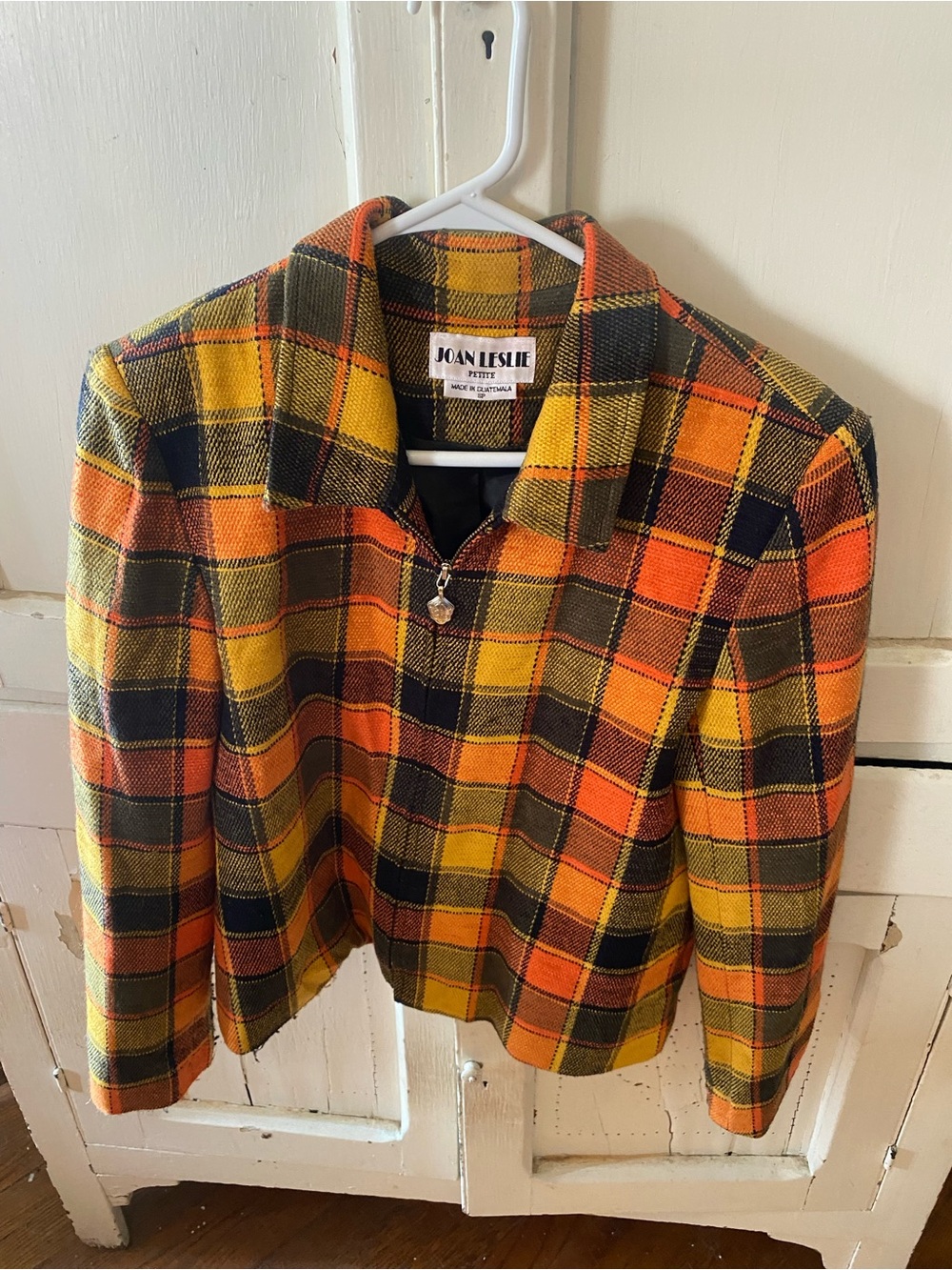 Jan Leslie Plaid Zip-Front Blazer in Yellow and Orange